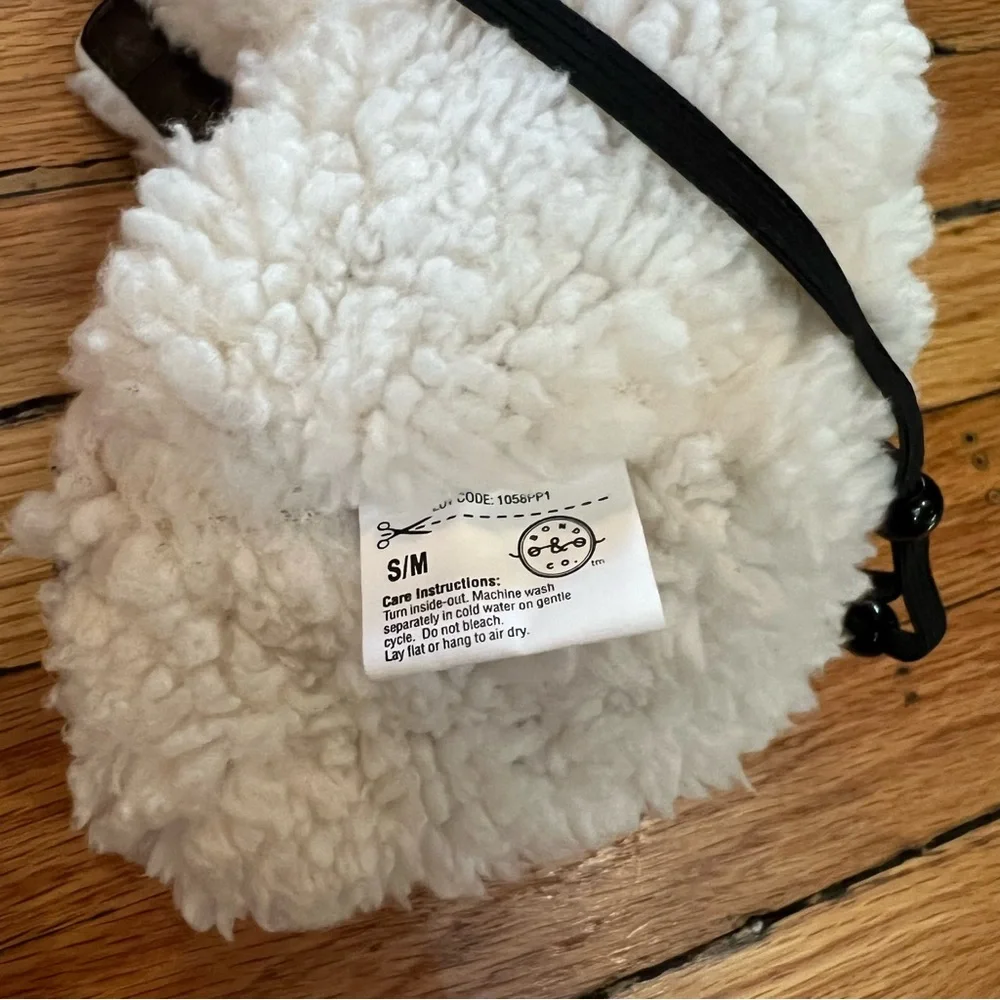 Dog Hat, Small /Medium, Red & Black Plaid Design w/ White Faux Fleece Fur